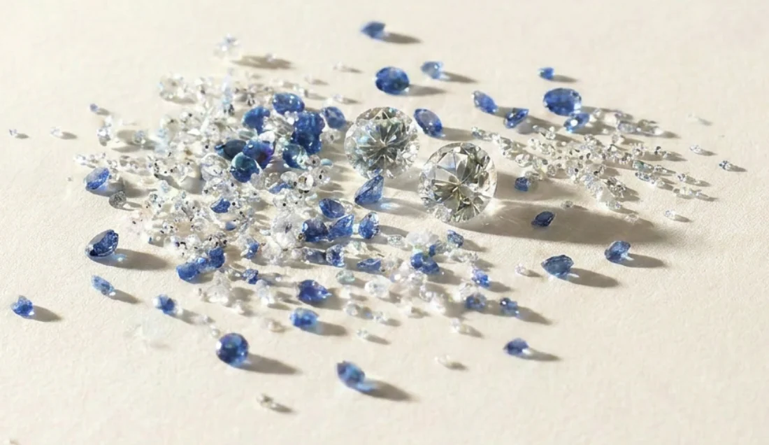Pierres précieuses bleues et blanches